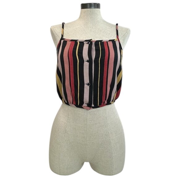 VOLCOM Danger Inside Cami Tank Top Sz L Multicolor Stripe Cropped Button Up Cami - Picture 6 of 8